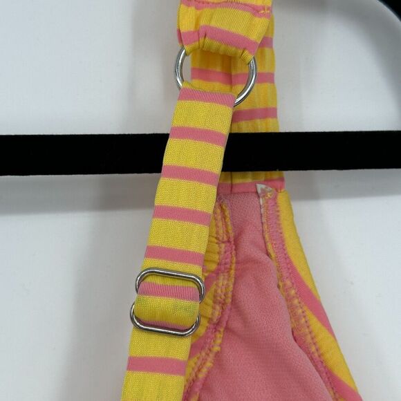 Adore Me Womens One Piece Swimsuit Size 2X Yellow Pink Stripe Beach Lined Ruched - Picture 6 of 12